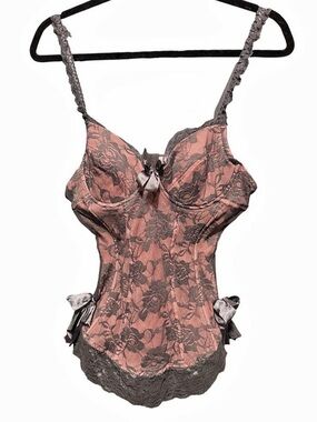 Floral Lace Teddy in Pink & gray Medium